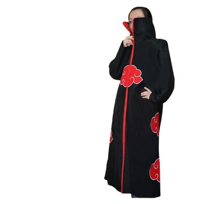 4pcs Anime Naruto Akatsuki Uchiha Itachi Cosplay Costume Cloak Robe Ninja Cloak Set Ring Headband Halloween