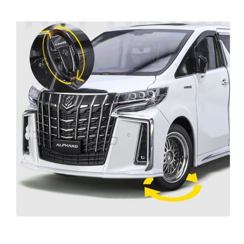 1/18 Scale Toyota Alphard MPV Diecast Metal Model Car with Sound & Light, Perfect for Gifts and Collections (White)