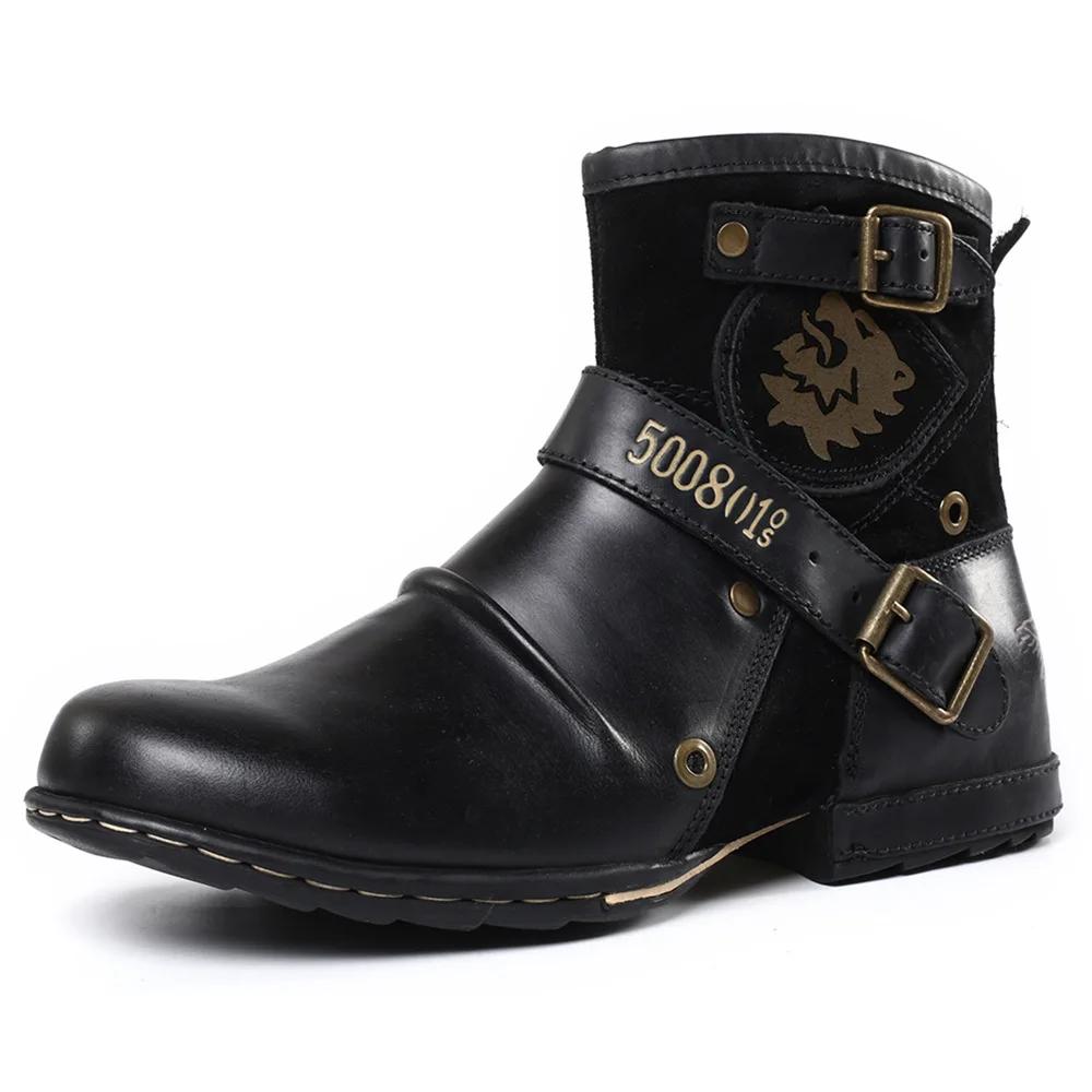 Fashion 2024 New In Men Boots Luxury Handmade Men Ankle Boots Metal Buckle Zipper Motorcycle Boots Outdoor Plus Size 39-48 Punk Bottines