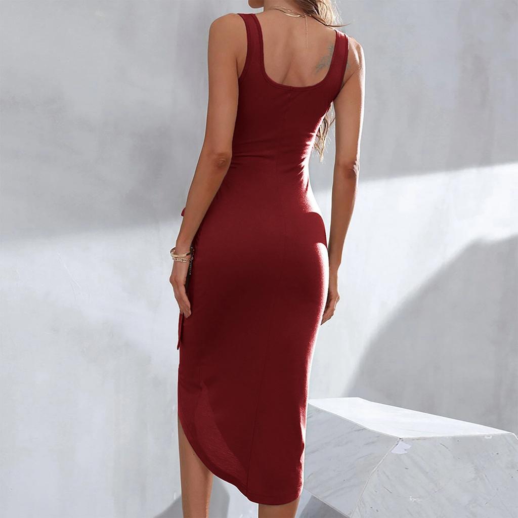 Женское модное летнее однотонное платье, повседневное пляжное платье, облегающее праздничное платье