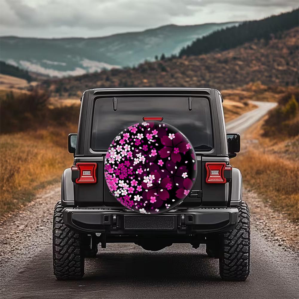 1pc Romantic Cherry Blossom Floral Print Pattern Car Tire Cover, Stylish Universal Wheel Hub Protector, Spare Tire Protection, P