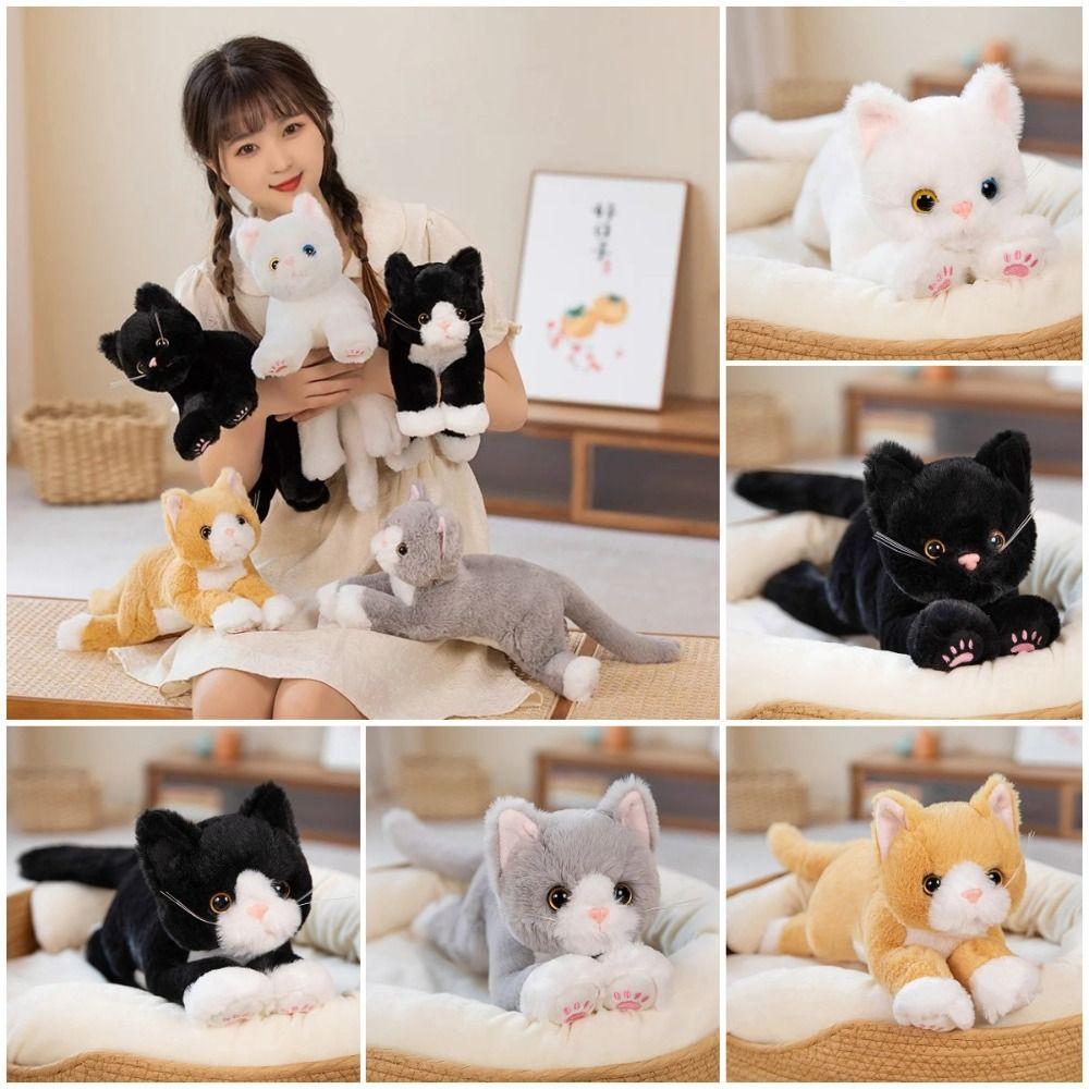 Cartoon Cat Plush Kitten Pillow White/ Gray Plush Cat Doll Simulated Cat Plush Toy  Kids