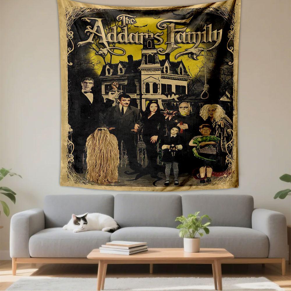 The Addams Family Tapestry Wall Hanging, Spooky Family Movie Poster Art, Retro Wall Decor for Bedroom Living Room Dorm