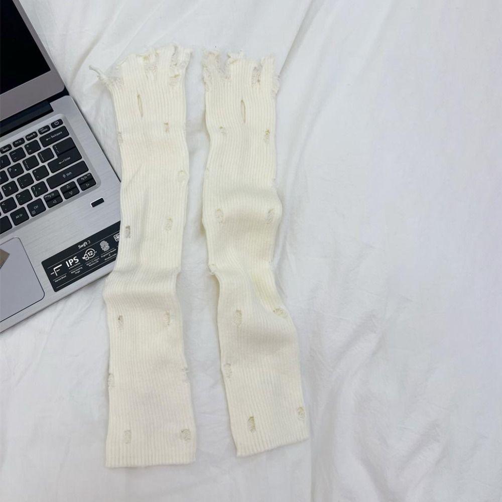 Korean Style Solid Color Long Mittens Harajuku Knitted Warm Sleeves Sweet Fingerless Gloves Girls