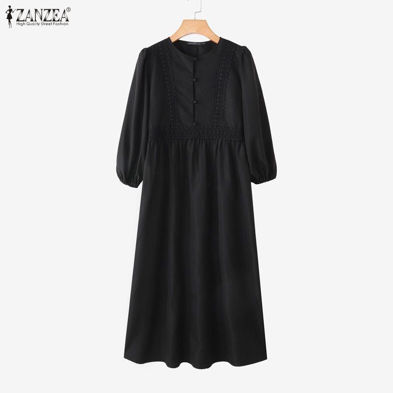 ZANZEA Женское повседневное платье с круглым вырезом, свободного кроя, с длинными рукавами, мусульманское