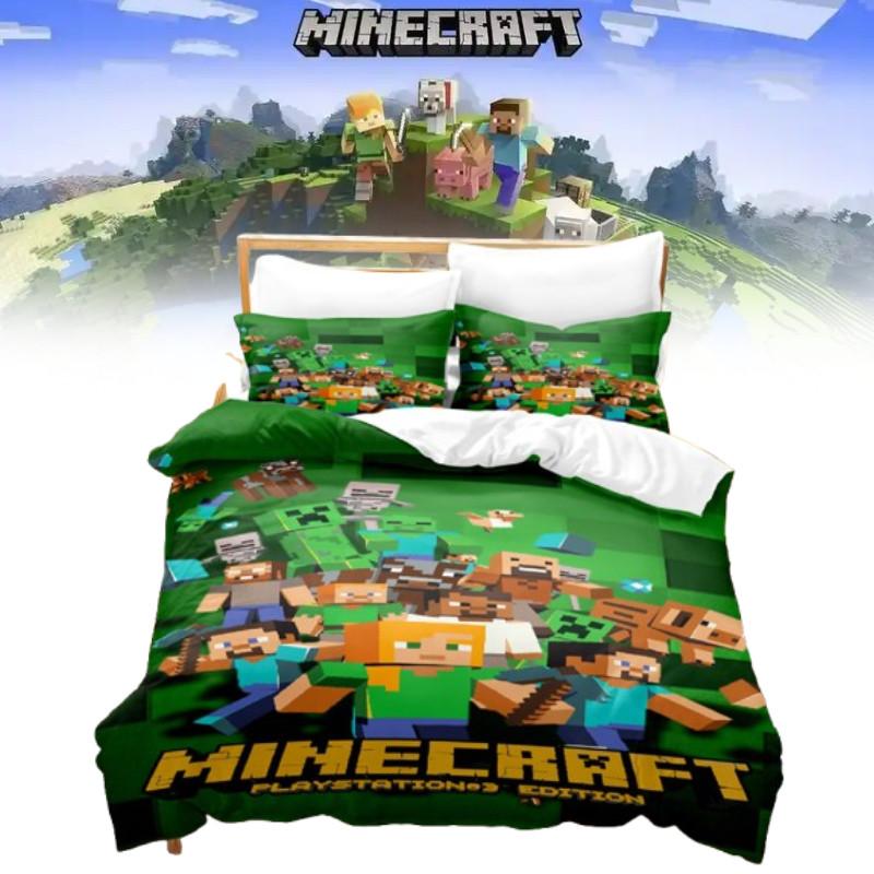 Duvet Minecraft 3d Cover Bedding Set Pillowcase Cartoon Print Double Single