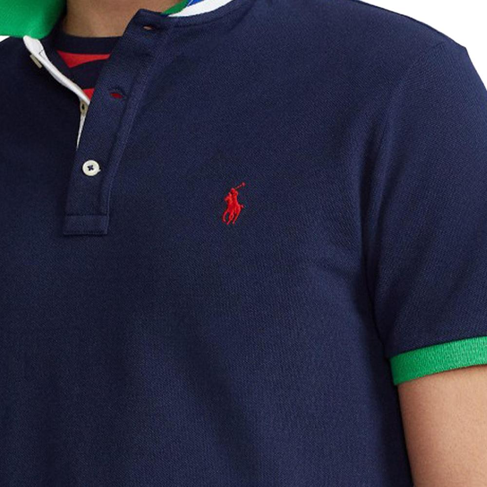 Polo Ralph Lauren Color Block Logo Вышитый хлопковый поло с коротким рукавом Мужская рубашка поло Синий 710823421-001