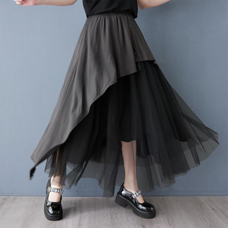 DIMANAF 2025 Весна Лето Плюс Размер Женские Новые Юбки Винтажные Эластичные Кружевные Асимметричные Юбки Свободные Высокая Талия