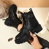 Omen's Boots Classic Black Casual Leather Boots Lace Up Ankle Boots for Women Non-slip Platform Booties Botines Para Mujeres