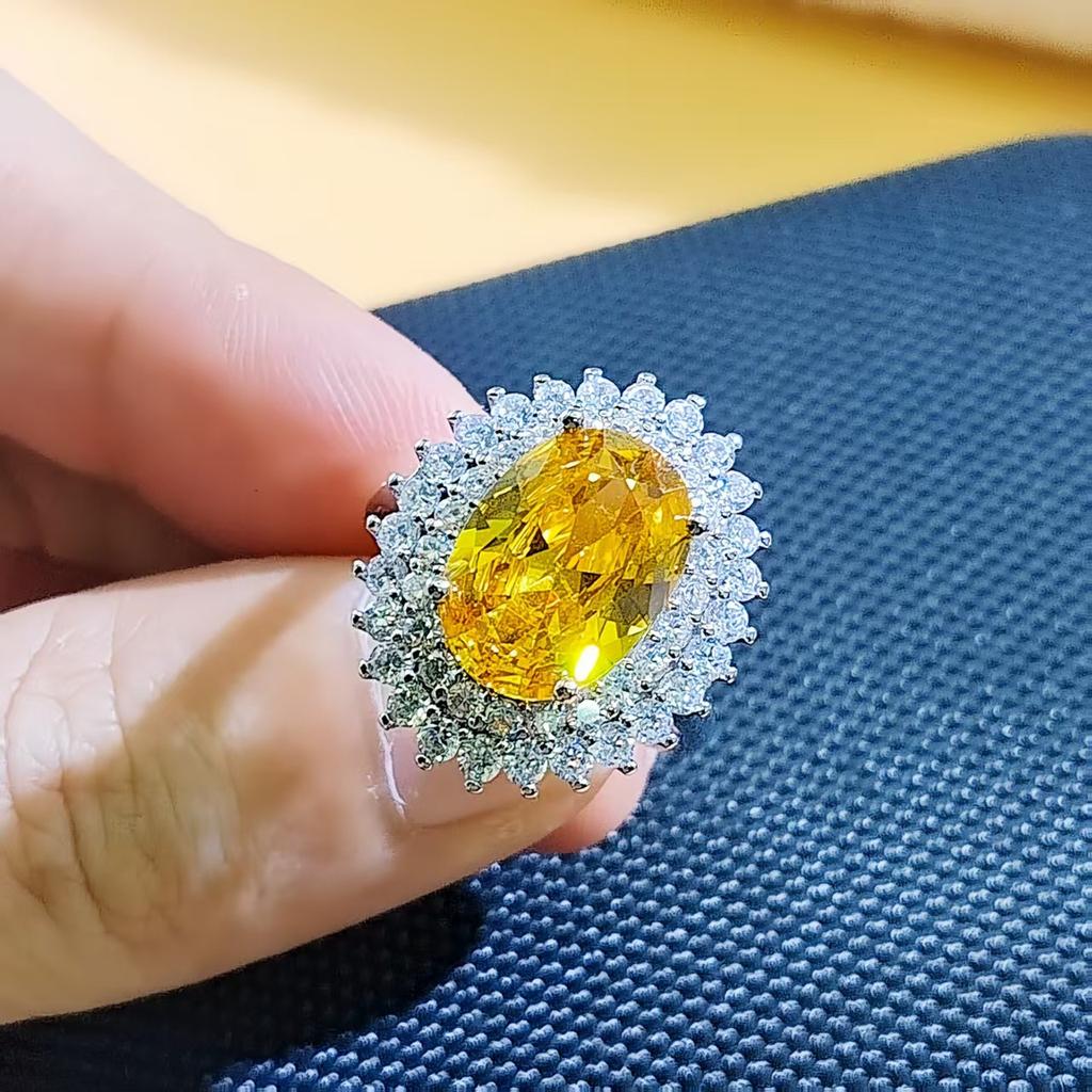 Luxury Coconut Egg Zircon Ring Female Simulation Amethyst Citrine Pink Diamond Adjustable Ring