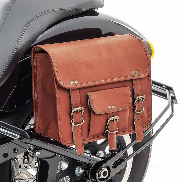 Set 2x Sacoche cavalière moto + support lateral SV1 marron