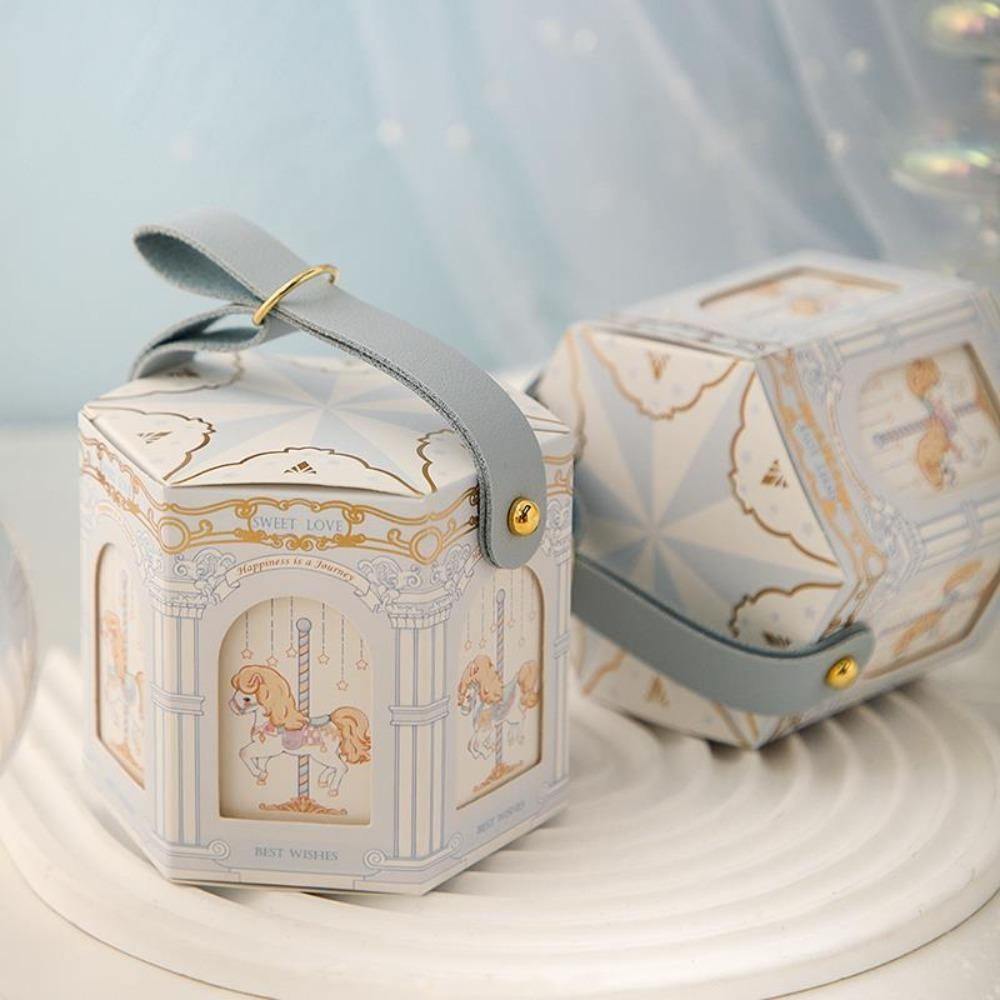 Leather Handle Carousel Gift Box Wedding Handheld Gift Bag Fashion Wedding with Hand Gift