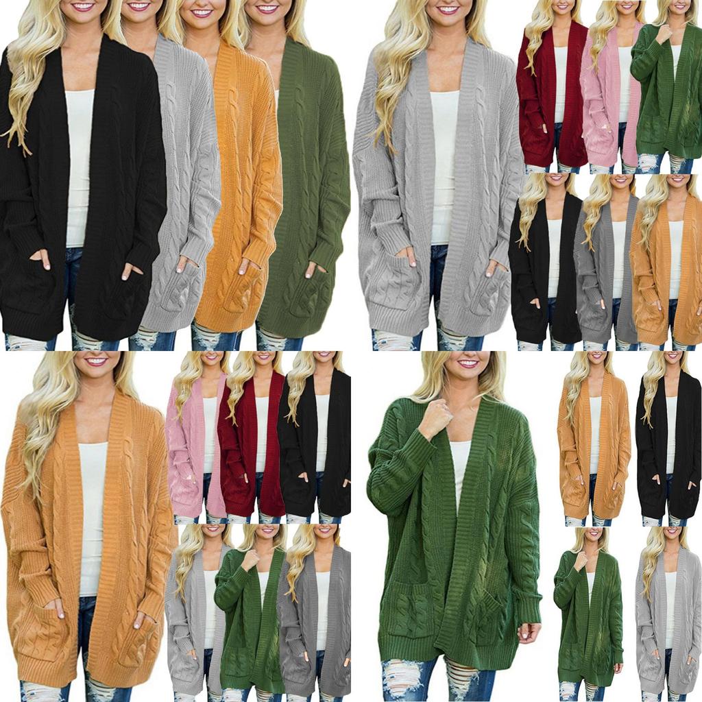 Warm And Chunky Knit Women Cardigan Sleeve Casual Sweater Outwear