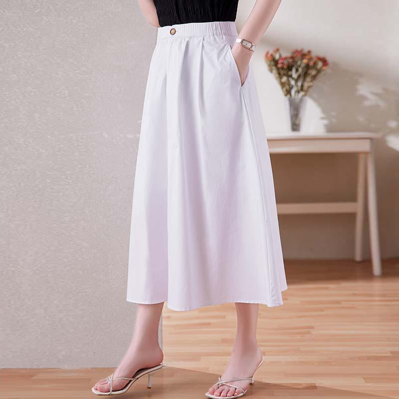 Women's Pure Cotton Floral A-Line Skirt with Elastic Waist - Stylish Summer Meat-Covering Design