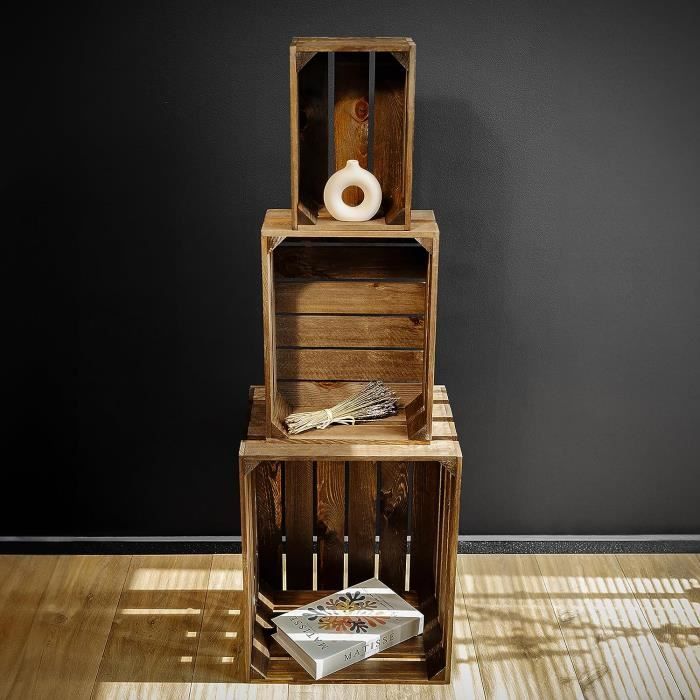 Caisse en Bois Wengé - CREATIVE DECO - 50 x 40 x 30 cm - Caisse Rangement Bois - Caisse en Bois Vintage