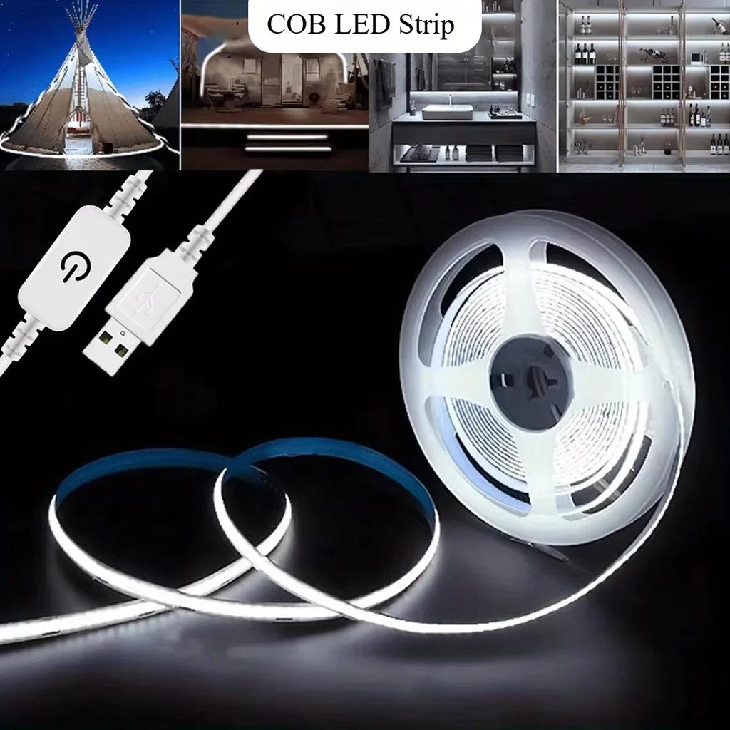 Светодиодная лента COB 5V с сенсорным диммером, USB, 320 светодиодов/м, высокая плотность, гибкая светодиодная лента, 3000K 4000K 6500K, светодиодные светильники, освещение для помещений