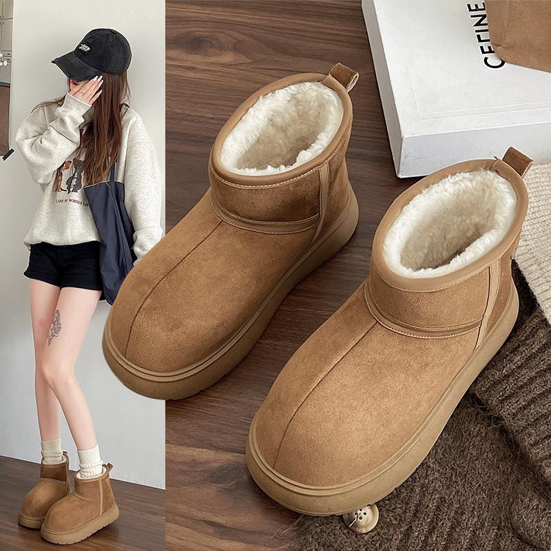 Fashion Women Snow Boots Platform Fur Warm Flats Suede Cotton Shoes Trend Winter Outdoor Casual Brand Flats Cozy Sleeve Platform Shoes