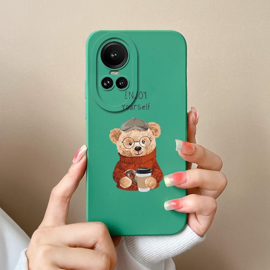 Чехол для Oppo Reno 7 4G 5G 10 Pro 5G 4 5 6 7 8 Lite Cute Bear Square Мягкий силиконовый чехол Матовый противоударный мультяшный узор с защитой от падения для бампера Oppo