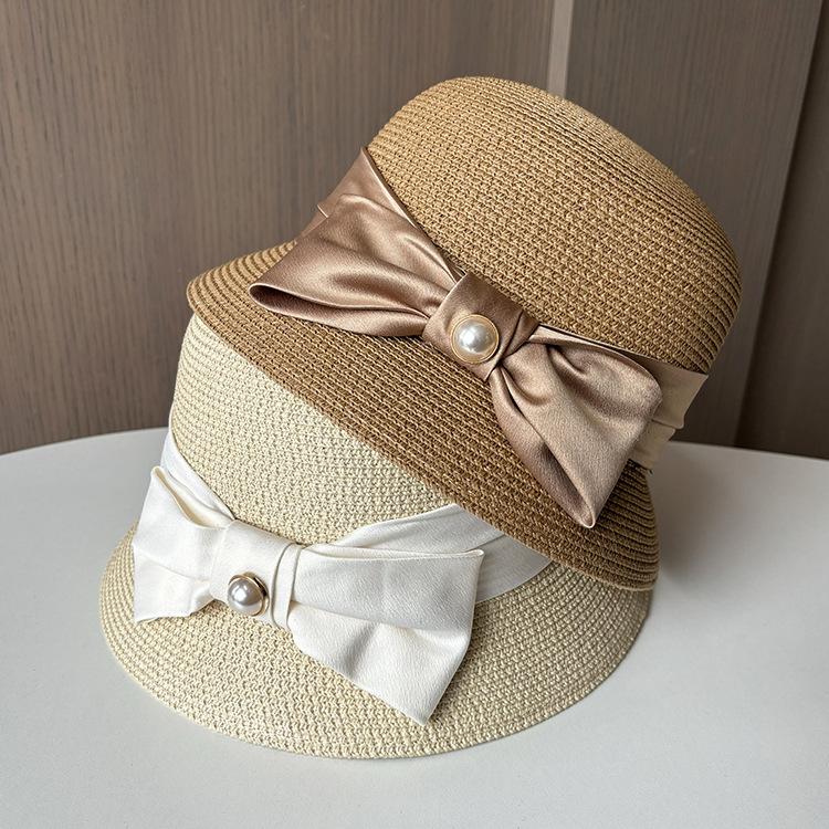 Xiaoxiangfeng elegant sunscreen straw hat women's straw UV protection bucket hat Korea outdoor sunshade sun hat