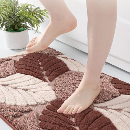 Leaf Pattern Bath Mat Absorbent Bathroom Rug with Anti Slip Bottom Thick Fuzzy Doormat Soft Rug