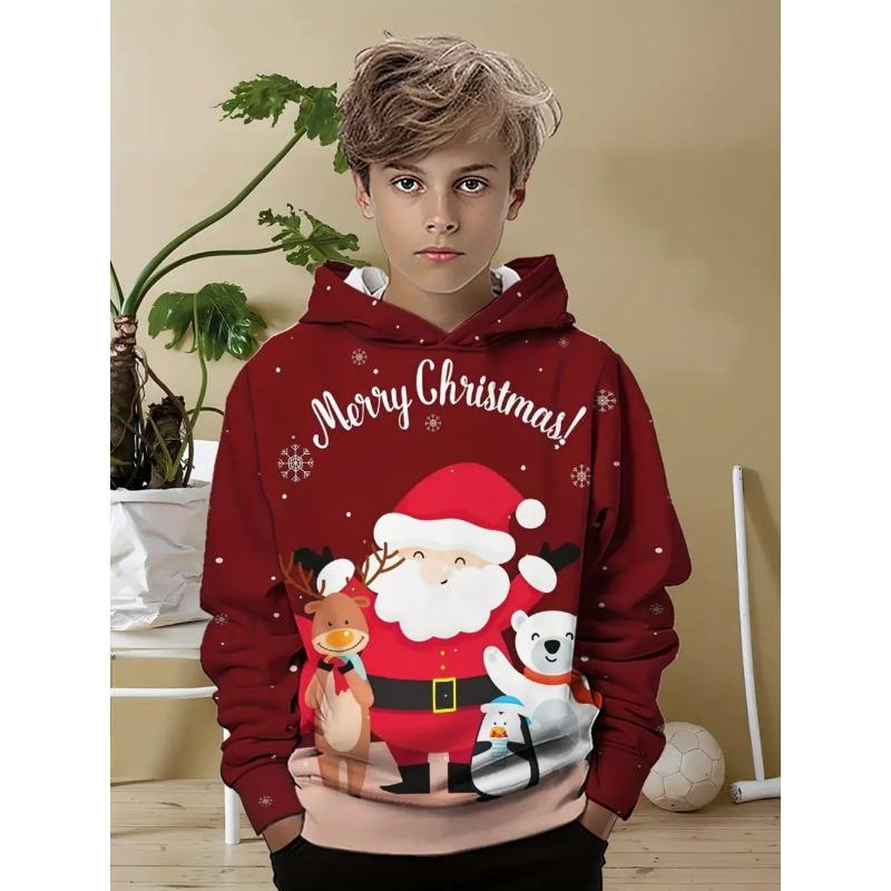 Christmas Children's Hoodie Santa Claus Print Boy Girl Sweatshirt Fashion Cartoon Kids Clothes Holiday Party Children's Clothing