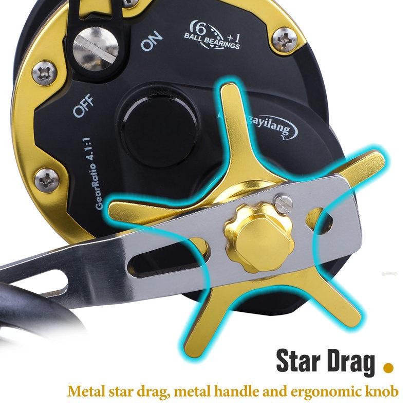 Правосторонняя троллинговая катушка с 6+1 шарикоподшипниками и передаточным числом 4,1:1 для морской рыбалки