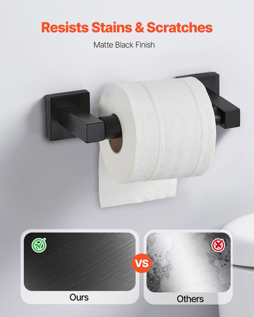 Matte Black Bathroom Hardware Set, 4 Pieces Stainless Steel Bathroom Accessories Set, 24-inch Towel Bar, Towel Ring, Robe Towel Hook, Toilet Paper