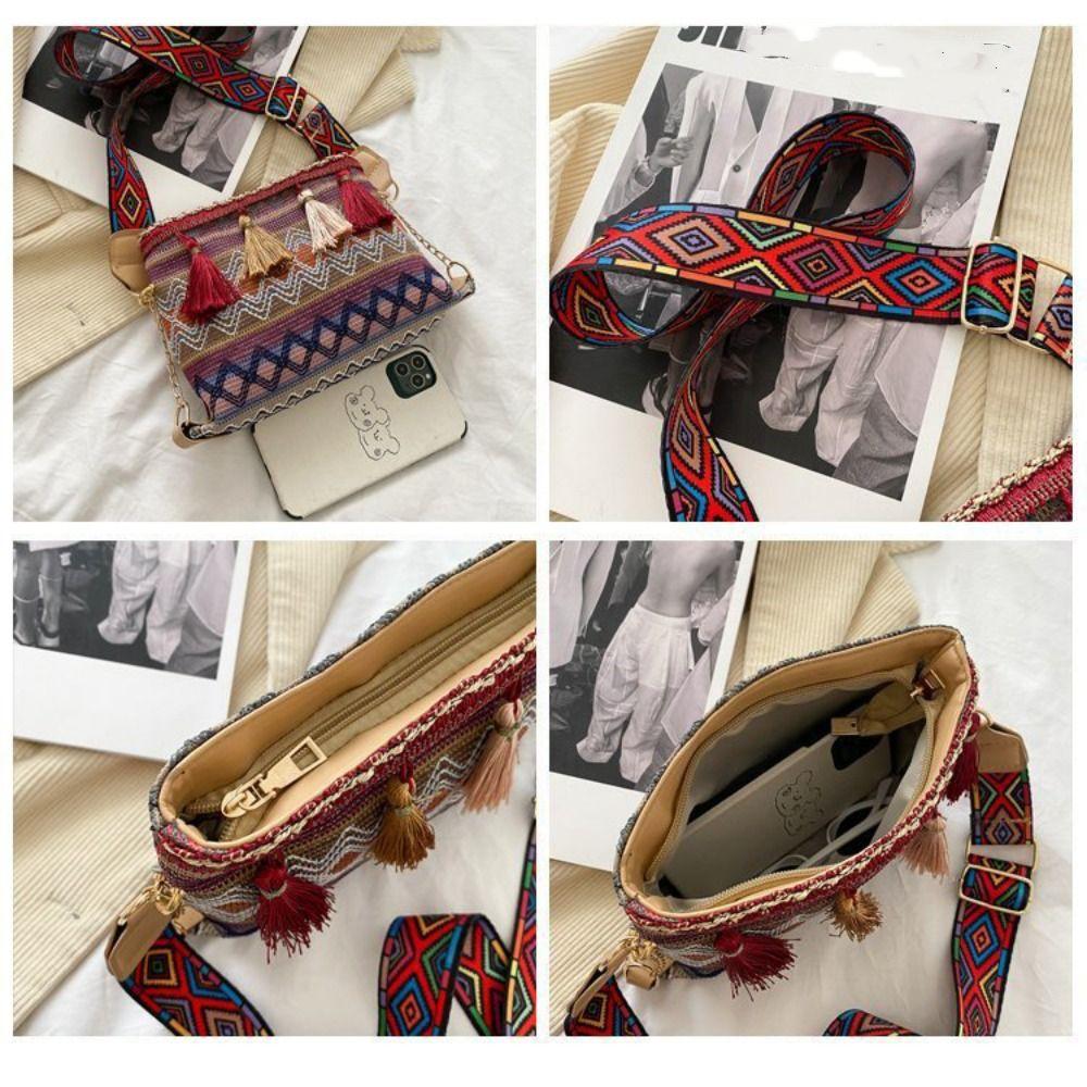 Сумка через плечо с кисточками и бахромой, плетеная сумка для телефона в стиле бохо, универсальные сумки через плечо в этническом стиле для активного отдыха
