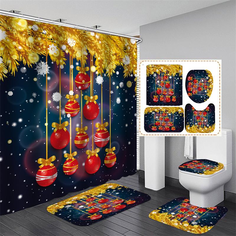 Санта Рождественский комплект занавесок для душа Коврик для ванной Противоскользящий коврик Перегородка для ванной комнаты Водонепроницаемый Декор для дома Cortinas Para BañO