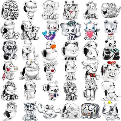 Новый стиль животных Lucky Cat Собака Панда Медведь Лев Змея Кролик Бусины «сделай сам» подходят оригинальные модные подвески Серебряный цвет Браслеты Ювелирные изделия