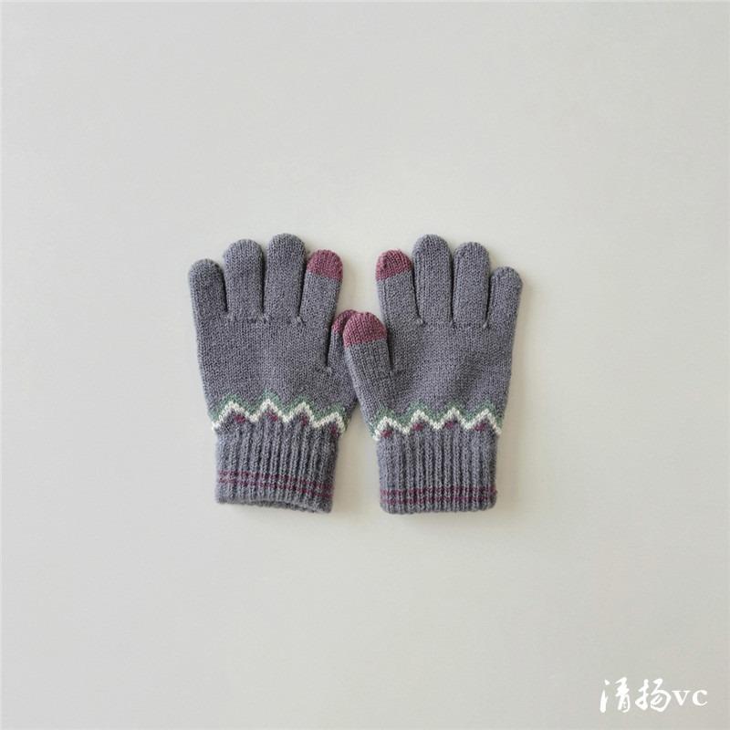 -Year-old Children's Gloves Retro Knitted Gloves Boys and Girls Winter Warm Baby Wool Finger Gloves