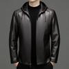 Leather Jacket Men's Handsome Hooded Casual Leather Jacket Middle-aged Dad Autumn and Winter Sheepskin Men's Jacket