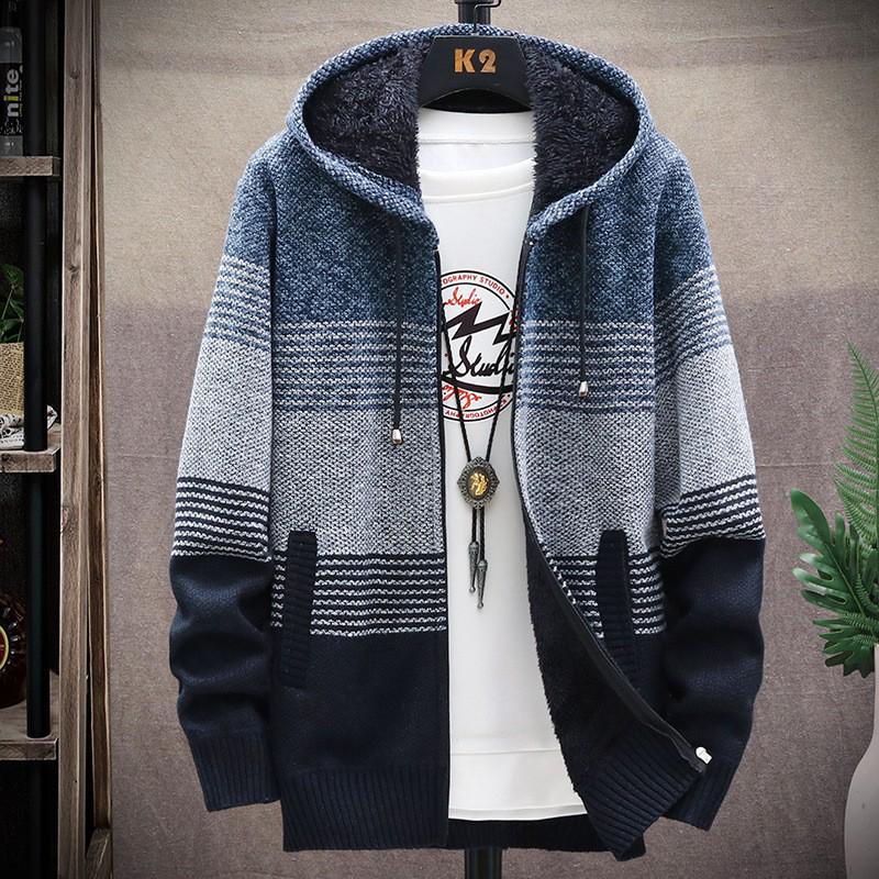Men's Plush Hooded Cardigan Sweater - 2021 Collection, Thick & Large Size