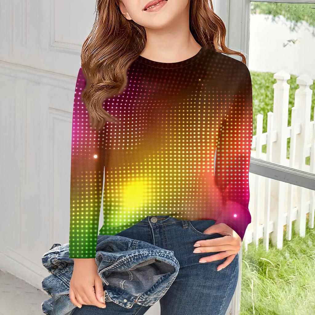 Футболки с длинным рукавом для девочек, детские осенние топы, с круглым вырезом, с принтом, базовые футболки