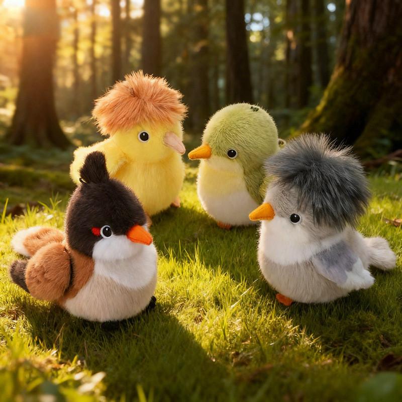 Simulated Island Canary White Eye Red Whiskered Bulbul Plush Toy Doll For Collectors And Backpack Decor