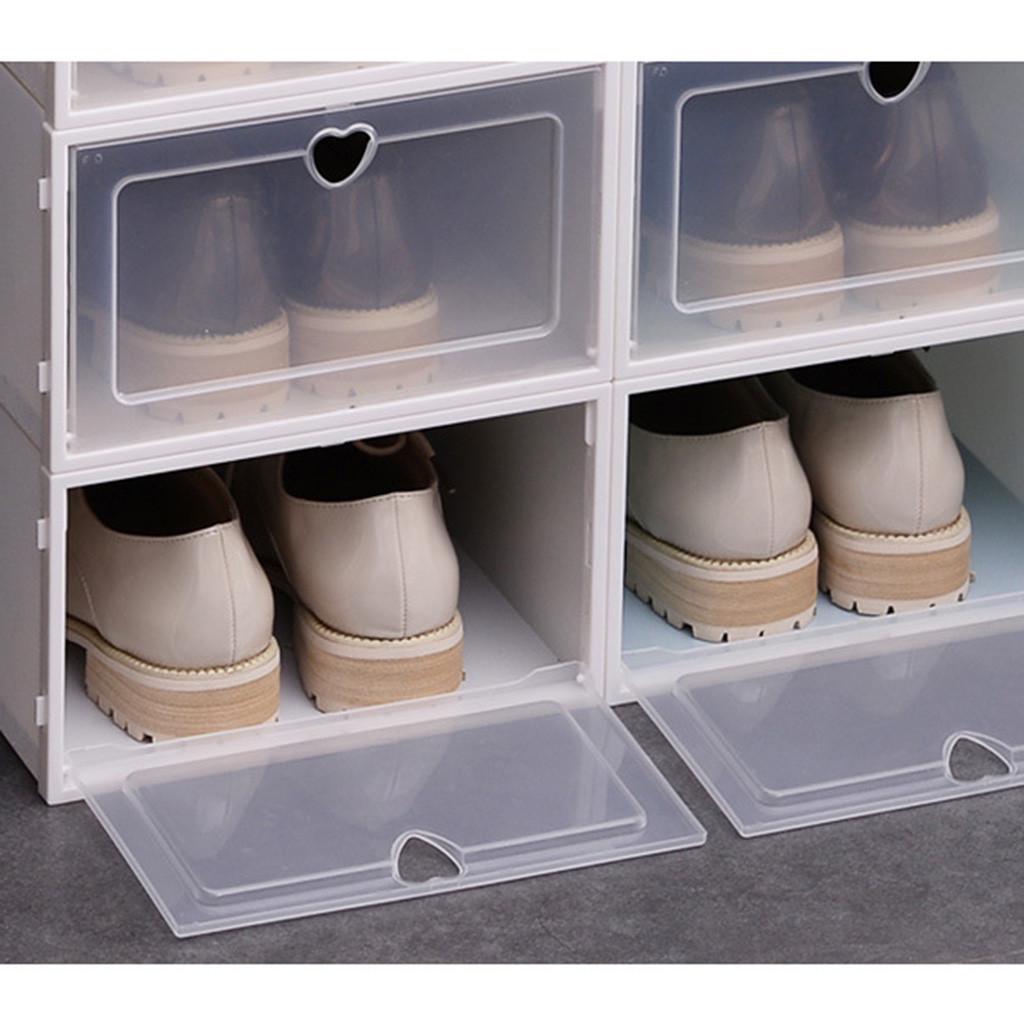 Shoe Storage Bins, Clear Plastic Stackable Shoe Organizer for Closet, Space Saving Foldable Shoe Rack, Shoe Box Sneaker Holder Container