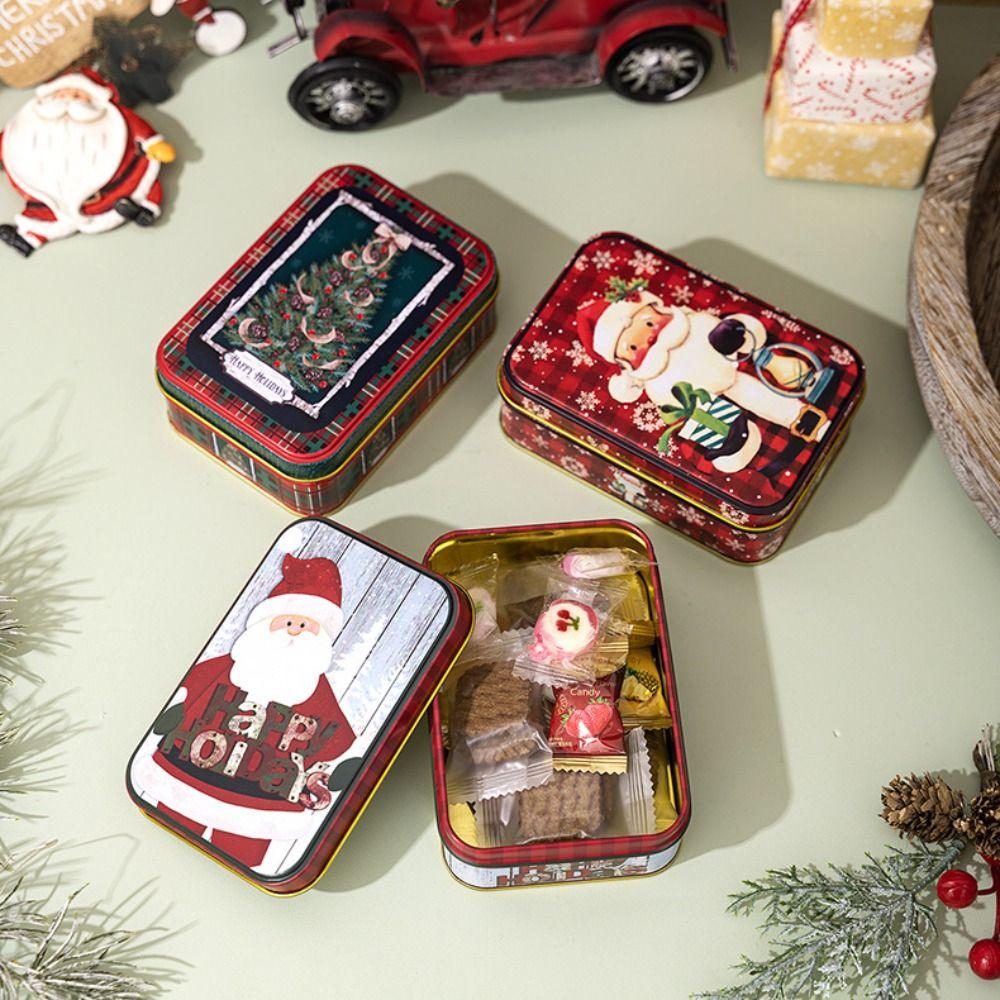 Cute Christmas Tinplate Gift Box Mini Santa Claus Tinplate Box Metal Candy Box Party Favors