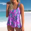Women's Shoulder Strap Swimsuit with Undersea Plant Print Bikini Short Tank Top Swimsuit