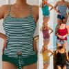 Европейский и американский женский полосатый консервативный купальник танкини из двух частей