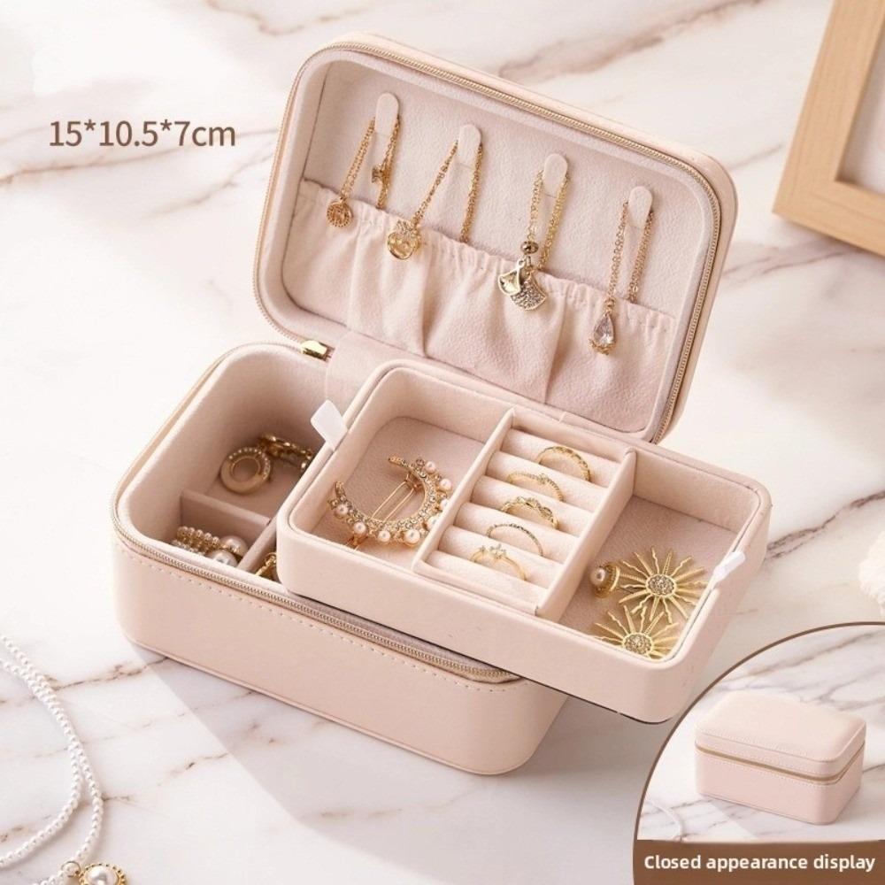 Double-Layer Jewelry Storage Box Portable PU Leather Jewelry Storage Case Space-saving Multi-Functional Earring Storage Box