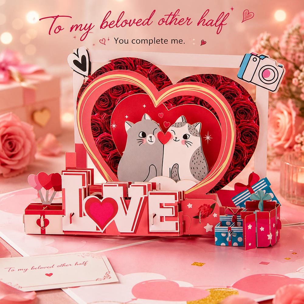 3D Pop Up Wedding Invitation Greeting Card - Birthday Anniversary Valentines Day Gift Thank You Handmade Card for Friends Lovers
