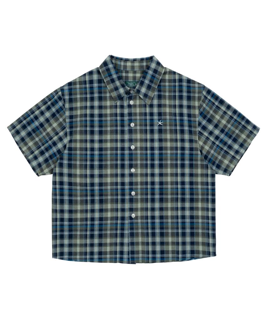 THE COLDEST MOMENT Tcm Mini Logo Check Half Shirts (Blue)