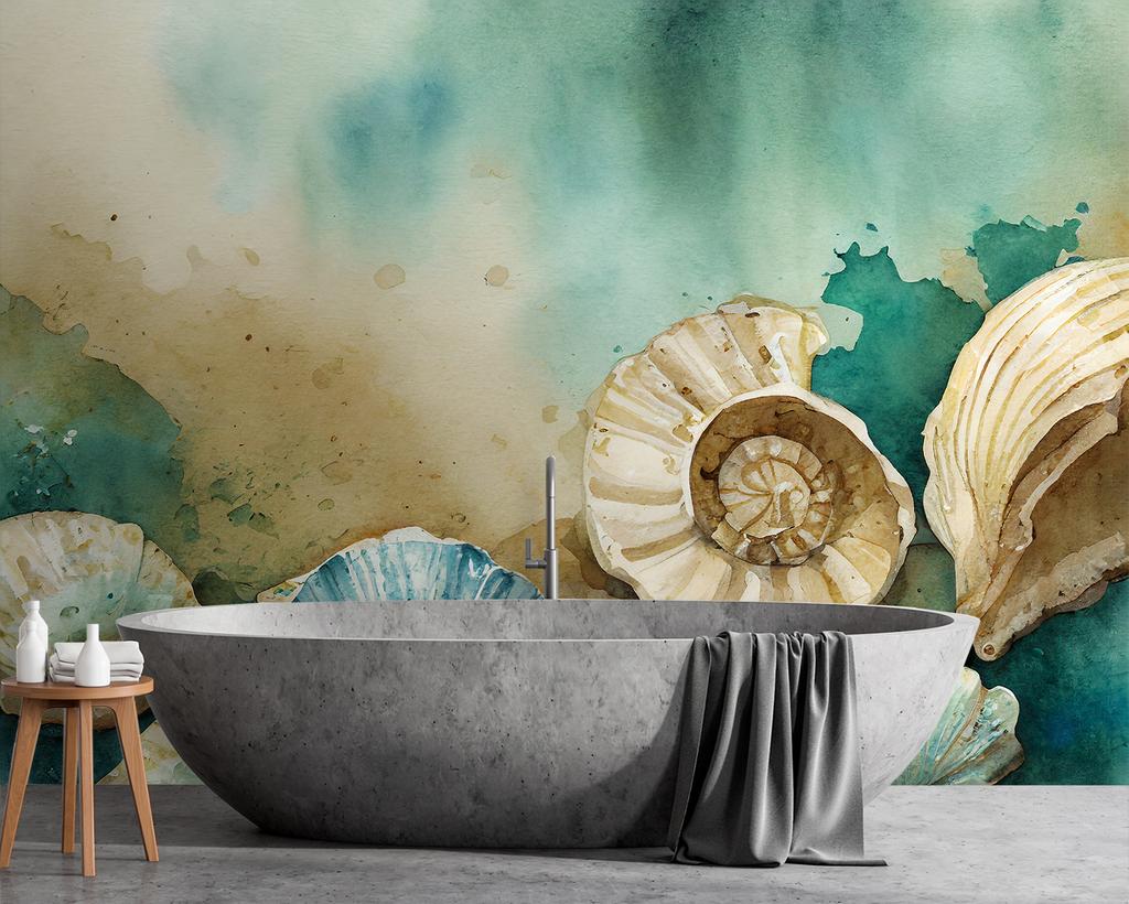 Wallpaper sea shells turquoise acrylic