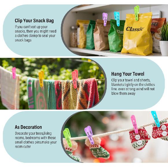 56 PCS Clothesp Plastic Colorful Small Clips, 7 Bright Colors Clothes Drying Line Pegs Mini Clothes P Clothesline Crafts Photos Paper Picture 2 inch
