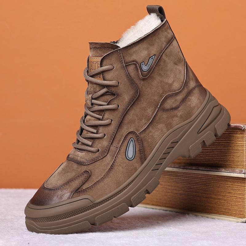 Мужская зимняя обувь, теплые удобные модные зимние ботинки из натуральной кожи, непромокаемые ботинки, мужские шерстяные плюшевые теплые ботинки