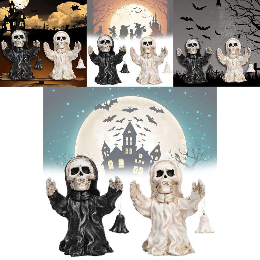 Уникальное Хэллоуинское полимерное украшение в виде скелета-призрака с ручным колокольчиком для жуткой атмосферы