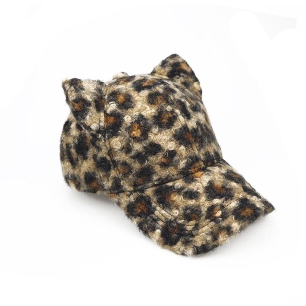 Thickened Baseball Cap Leopard Print Duckbill Cap Fashion Cat Ears Baseball Cap Autumn