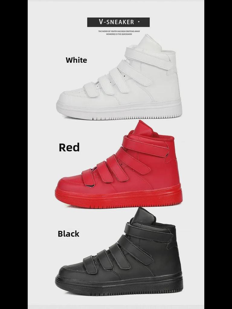 Men's European Red & White High-Top Sneakers with Velcro Straps