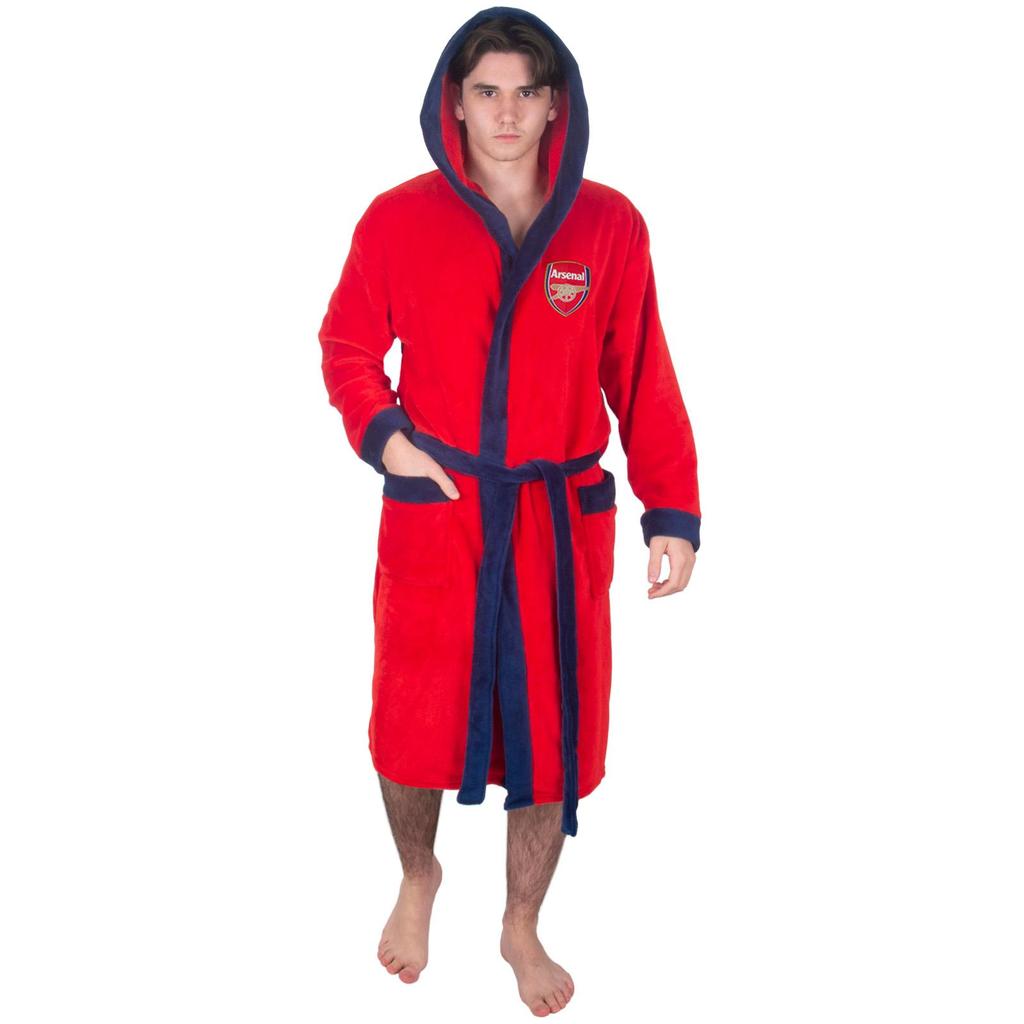 Arsenal FC Mens Crest Fleece Contrast Trim Dressing Gown