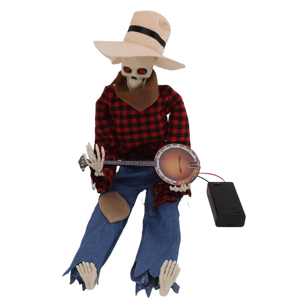 Halloween Cowboy Skull Statue Luminous Eyeball Simulation Halloween Cowboy Skeletons Ornaments for Desktop Decoration